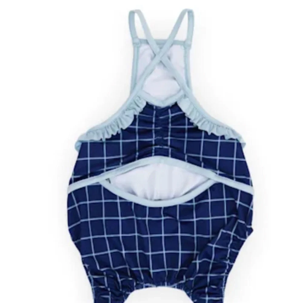 NWT Youly Blue Check Dog Swimsuit M